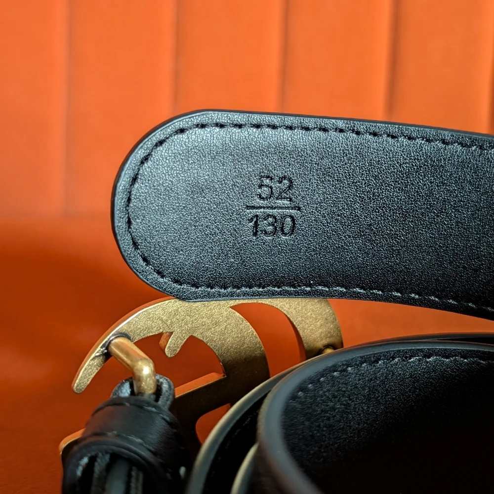 Gucci Marmont Embossed Black Leather Belt with Gold Buckle - Picture 3 of 5